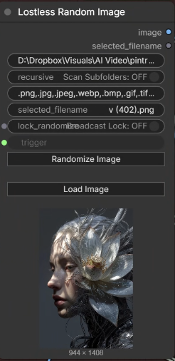 Close-up screenshot of the Lostless Random Image node in ComfyUI
