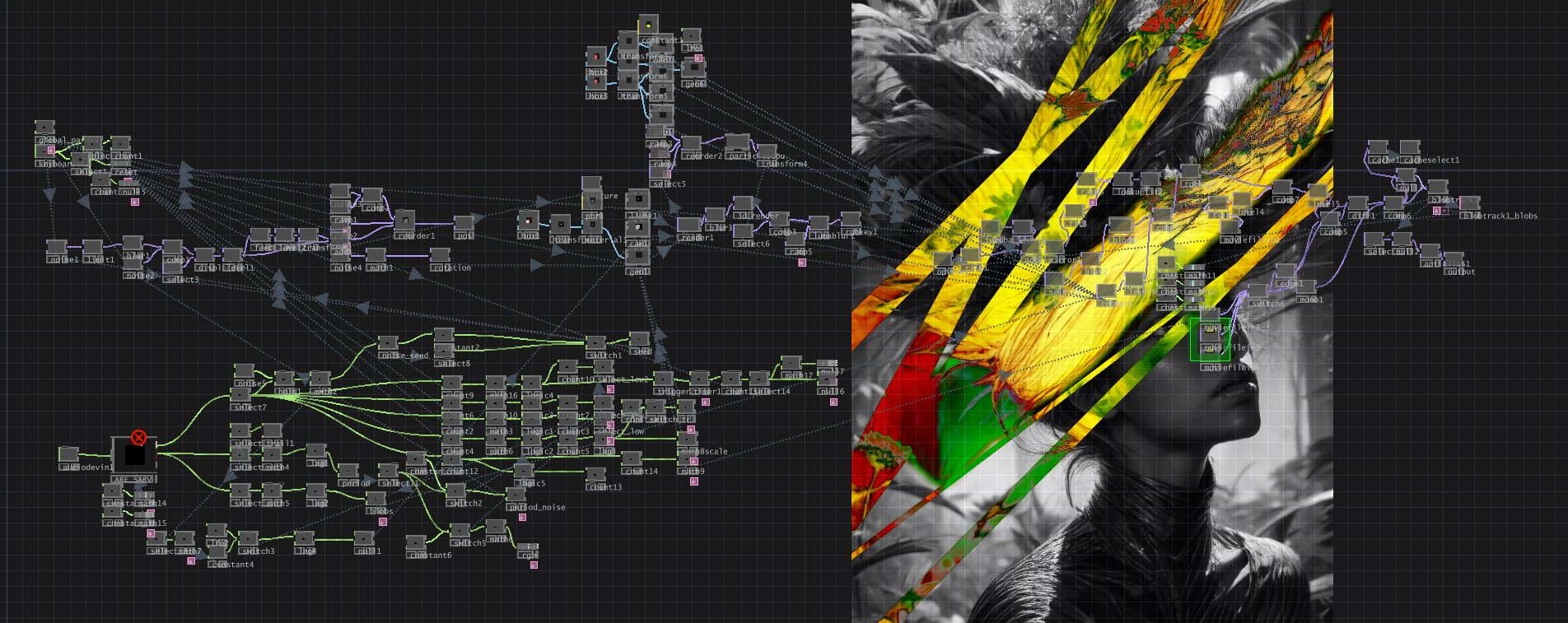 TouchDesigner workflow screenshot from the lostless live visuals pipeline